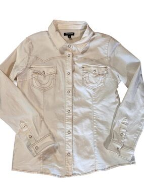 True Religion Cream Button-Down Denim Shirt. Stretch. XL